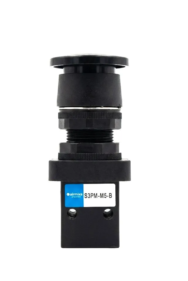 S3PM-M5-B AIRMIXS Pneumatic 3/2-Way Mushroom Push Button Valve (M5 Port)