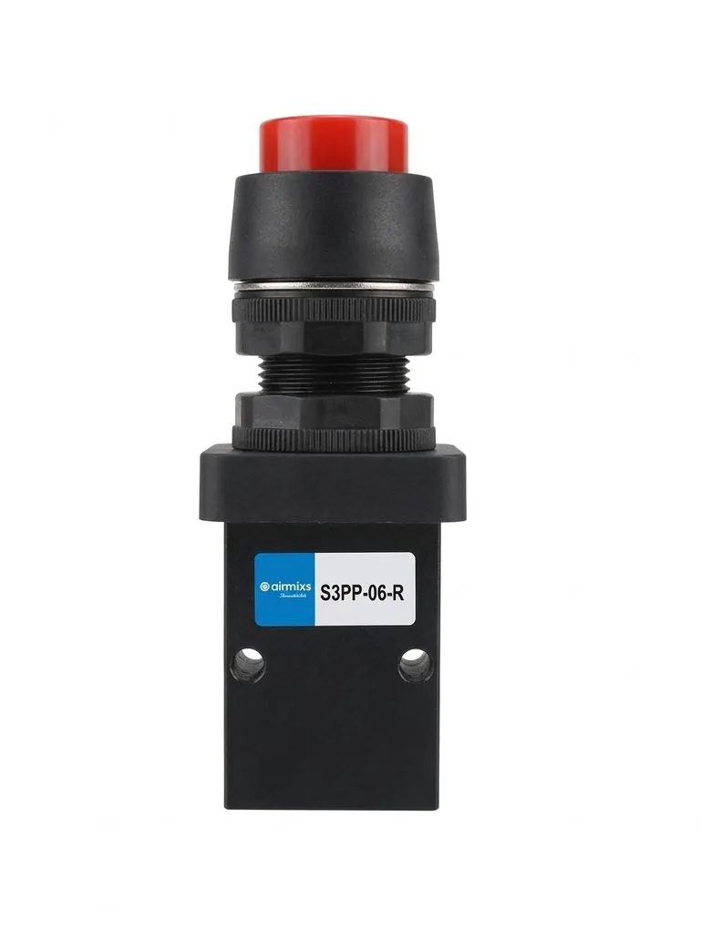 AIRMIXS S3PP-06-R Pneumatic 3/2-Way Mechanical Flush Push Button Valve (G1/8 Port)