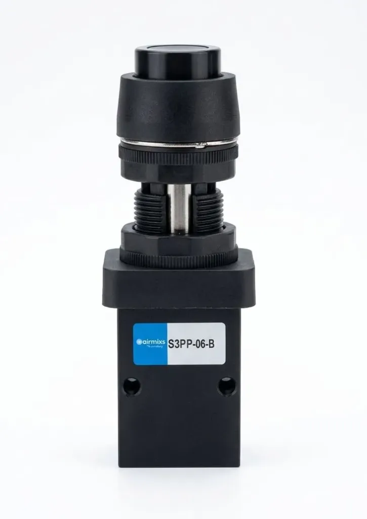 AIRMIXS S3PP-06-B Pneumatic 3/2-Way Mechanical Flush Push Button Valve (G1/8 Port)