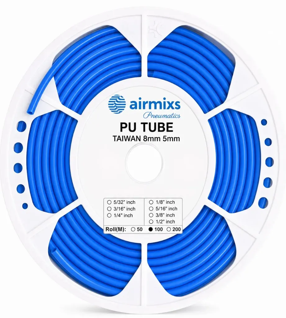 [Airmixs Blue PU Tube 8mm OD x 5mm] AIRMIXS Blue Polyurethane Pneumatic PU Tube – 8mm OD x 5mm ID (100 Meter Roll)