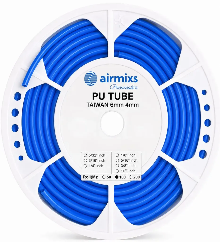 [Airmixs Blue PU Tube 6mm OD x 4mm] AIRMIXS Blue Polyurethane Pneumatic PU Tube – 6mm OD x 4mm ID (100 Meter Roll)