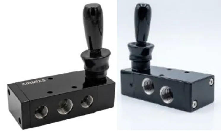 4H210-08S AIRMIXS Hand Lever Pneumatic Valve with Spring Return 5-Port / 2-Position, 1/4" Port