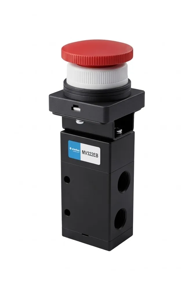 [MV322EB] MV322EB AIRMIXS Mechanical Control Valve 3/2-Way Flat Push-Button Actuator, G1/4 Port