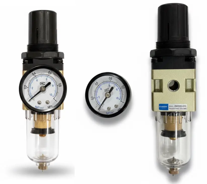AIRMIXS AW2000-02G Air Filter Regulator – 1/4" Port, 25-Micron with Integrated Gauge